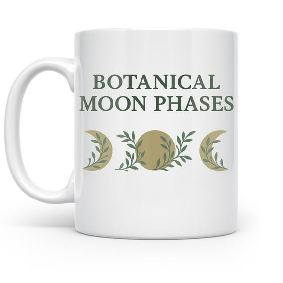 Celestial Calm 11 oz Coffee Mug - Botanical Moon Phases White Ceramic Gift