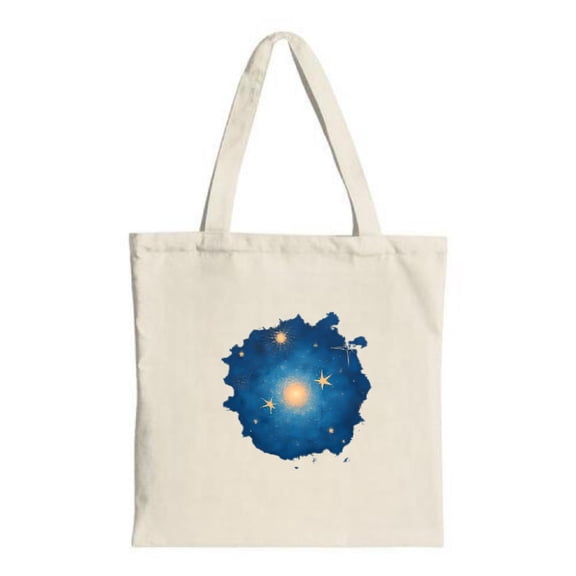 Celestial Canvas Tote Bag - Cream with Dark Blue Night Sky & Stars Perfect for Shopping Travel & Parties Reusable & Stylish