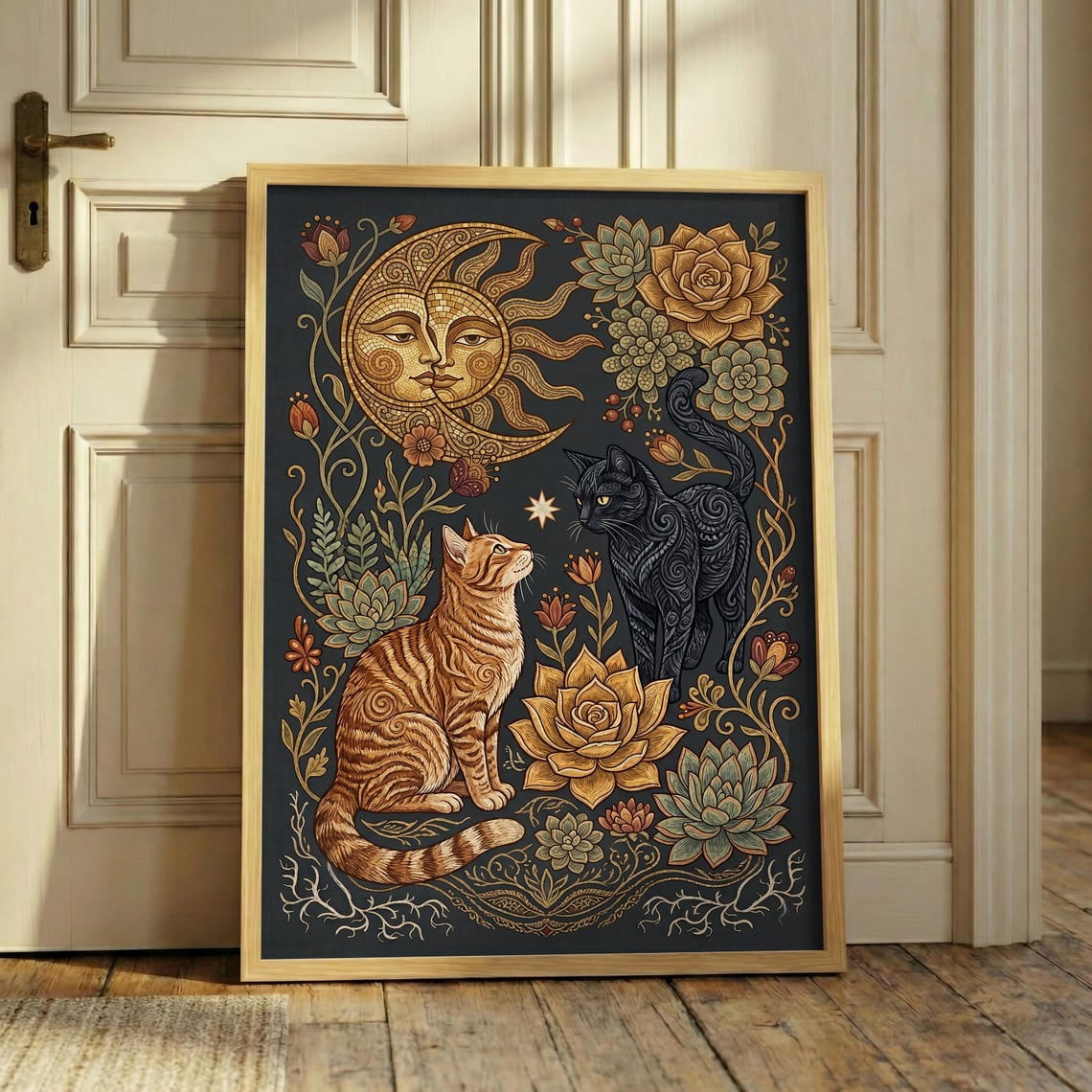 Celestial Cat Folk Art Wall Art Print - Walmart.com