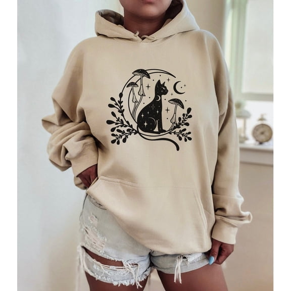 Celestial Cat Hoodie, Womens Hoodie, Moon Hoodie, Cat Hoodie, Yoga Hoodie, Spiritual Hoodie, Witchy Hoodie, Hoodie for Women Cute Hoodie, F548