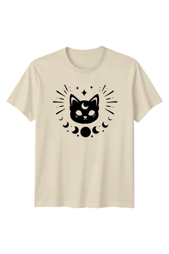 Celestial Cat Moon Phases Graphic T-Shirt, Witchy Magic Tee All Size S-5XL