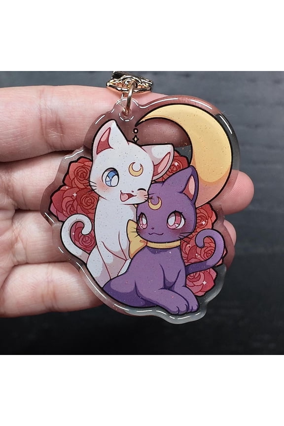 Celestial Cats 2.5 Acrylic Keychains Double Sided Glitter Epoxy (1 keychain)