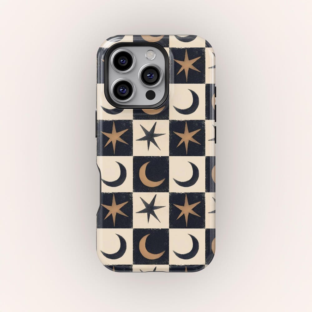 Star Pattern Phone Celestial Checkered Moon Star Pattern Phone Case with iPhone 17 to 11 ...