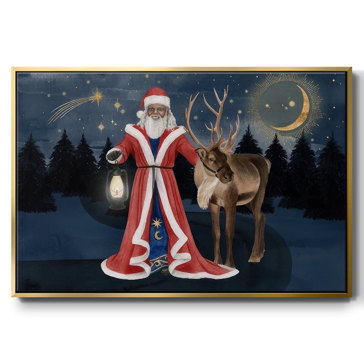 Celestial Christmas Collection A - Framed Gallery Wrapped Holiday Canvas - 17 x 25 - Gold Frame