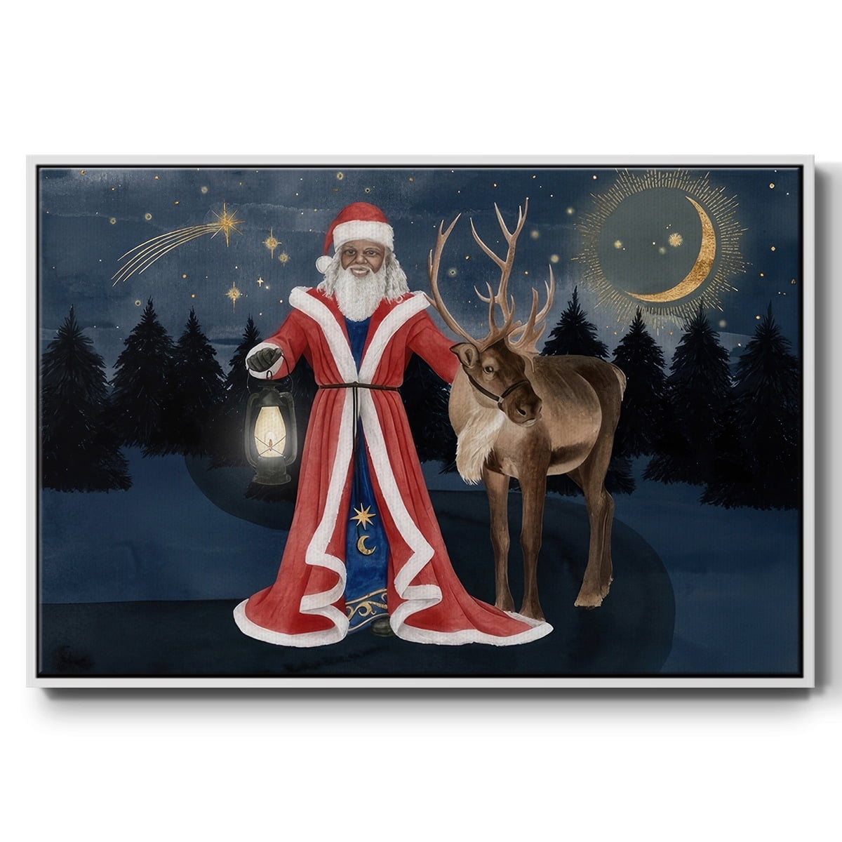 Celestial Christmas Collection A - Framed Gallery Wrapped Holiday Canvas - 27 x 41 - White Frame