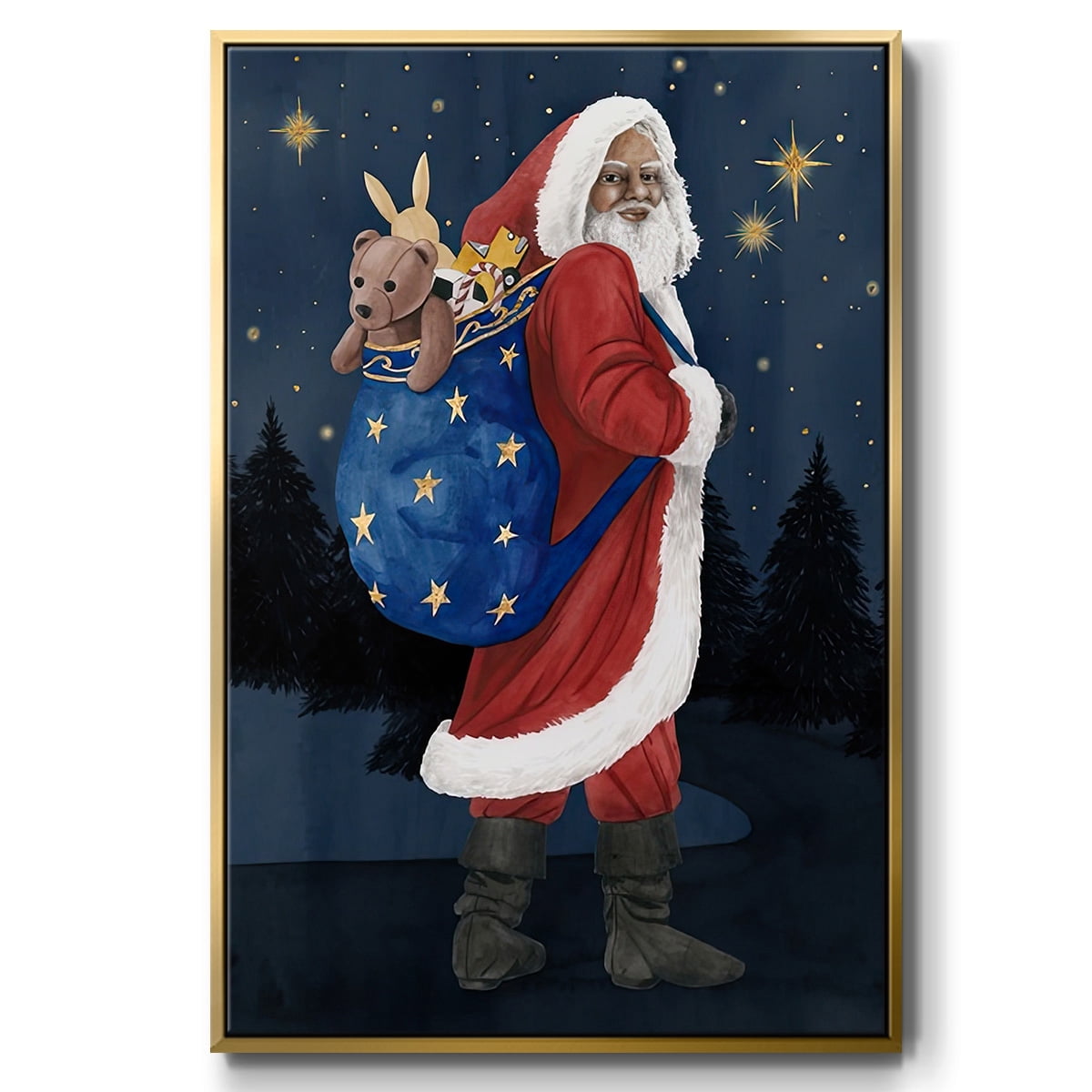 Celestial Christmas Collection B - Framed Gallery Wrapped Holiday Canvas - 25 x 37 - Gold Frame