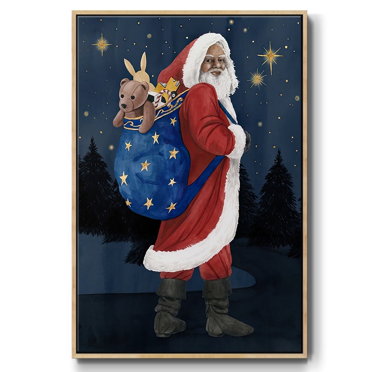 Celestial Christmas Collection B - Framed Gallery Wrapped Holiday Canvas - 27 x 41 - Natural Wood Frame