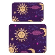 Celestial Coffee Mat 2-Pack - Vintage Sun and Moon Print Absorbent Drying Mat for Coffee Bar, Boho Cosmic Aesthetic Non-Slip Base