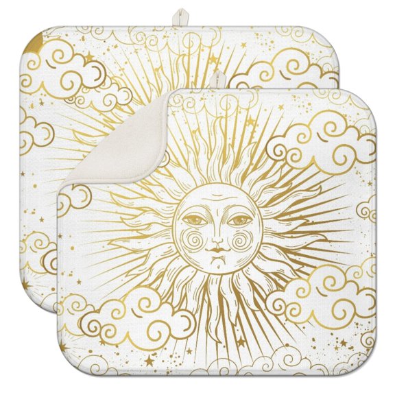 Celestial Coffee Mat Dark Gothic Draining Pad Microfiber Starry Night Dish Drying Rack Pad Sun Moon Eclipse Astronomical Artistic Kitchen Bar Counter Spill Mat