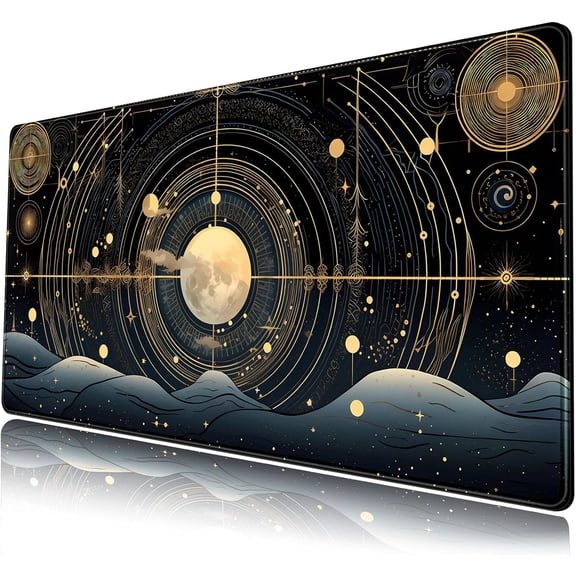 Celestial Constellations Desk Mat Black Gold Desk Pad Moon Starry Sky Galaxy Large Mouse Pad XXL Gaming Mousepad Extended Night Sky Keyboard Mat Mouse Mat 31.5''''X15.7'''' Desk Decor