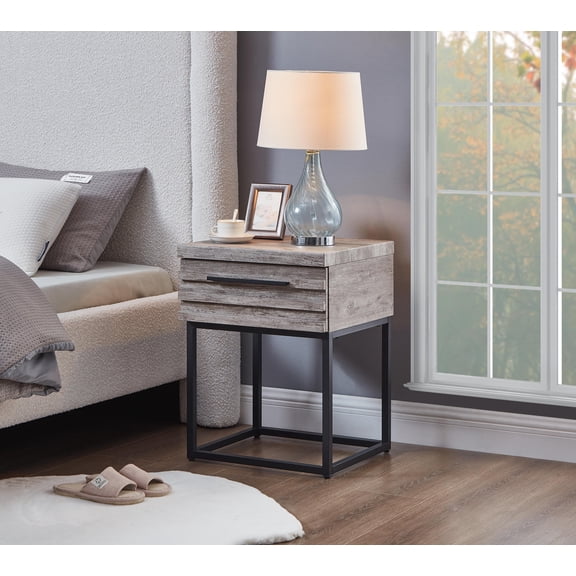 Celestial Contemporary Storage End Table,Gray,Gray Wood+Metal Furniture Primary Living Space Tables