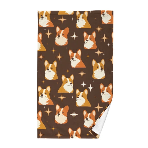 Celestial Corgi Pattern Bath Towel 100% Cotton Soft Thick High Absorbency Hand Face Towel Single Pack 16x28in