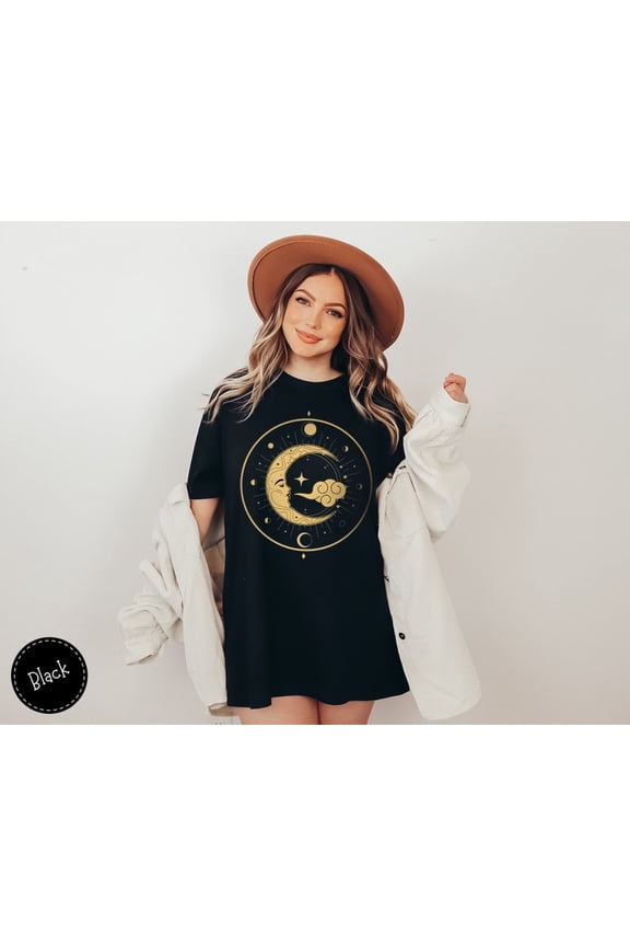 Celestial Crescent Moon Phases Shirt Cosmic Astrology Mystic Graphic Boho Lunar Aesthetic Comfort Colors Unisex Cotton T-Shirt, Sizes S-3XL