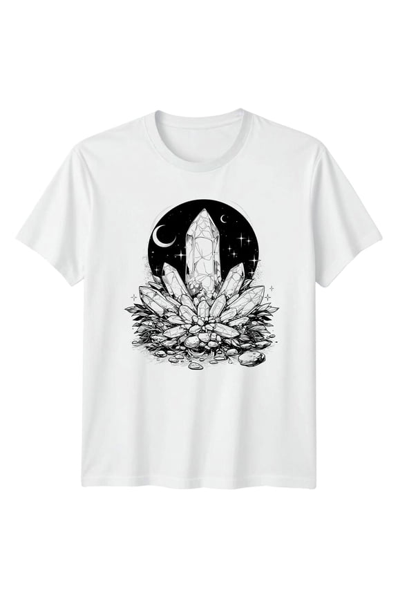 Celestial Crystal Cluster Moon Stars Witchy T-Shirt All Size S-5XL