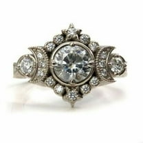 Celestial Diamond Ring, Art Deco Milgrain Diamond Engagement Wedding Ring, Star & Moon Diamond Ring, 14K White Gold Plated, 2.4 Ct Simulated Diamond, Birthday Gift Ring For Girlfriend