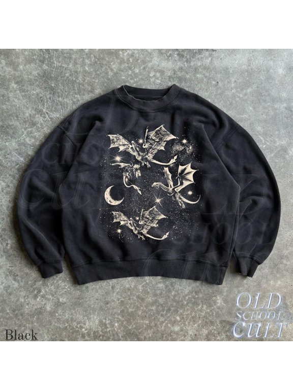 Celestial Dragon Moon and Stars Unisex Classic Crewneck Sweatshirt, Cotton-Poly Fleece, 271 GSM, Front Graphic