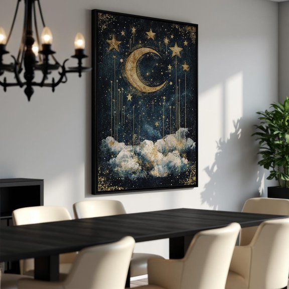 Celestial Dreams - Poster, Sparkling Starry Sky & Moonlit Clouds, Ready To Hang, Cosmic Scene Poster, Room Decor, Unframed Poster Size 8x12