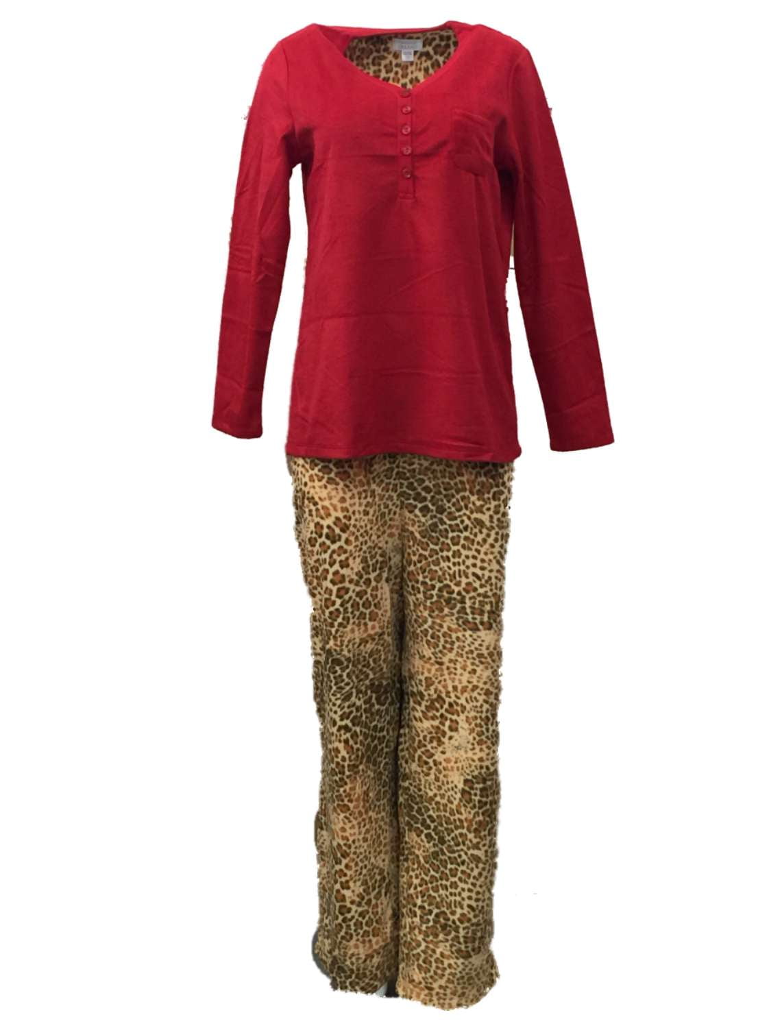 Celestial Dreams Womens Brown Red Leopard Print Pajamas Fleece