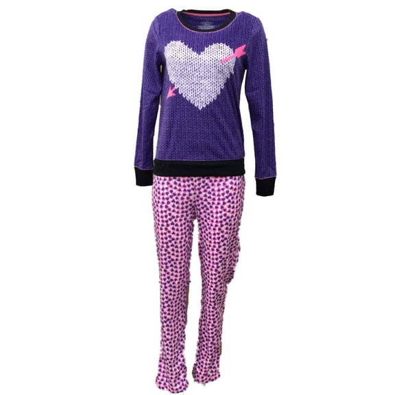 Celestial Dreams Womens Purple Heart Pajamas Fleece Pajama Set Large
