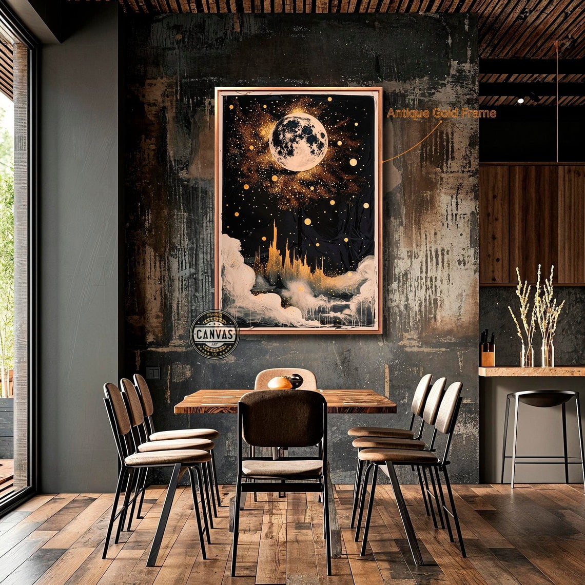 Celestial Dreamscape Poster Moonlit Golden Night Sky Wall Art Abstract ...