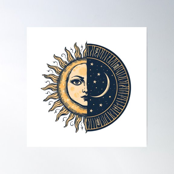 Celestial Duality Poster Wall Art, Modern Wall Decor For Living Room Bedroom, 17x17 UNFRAMED