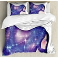thumbnail image 1 of Celestial Duvet Cover Set, Zodiac Capricorn Name Sign with Woman and Constellation Print, Decorative 3 Piece Bedding Set with 2 Pillow Shams, Queen Size, Violet and Multicolor, by Ambesonne, 1 of 3