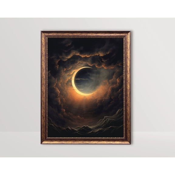 Celestial Eclipse, Dark Aesthetic, Solar Lunar Eclipse Vintage, Gothic Room Decor, Witchy, Goth Wall Art, Sun Moon Poster Home Decor, 8x12 UNFRAMED