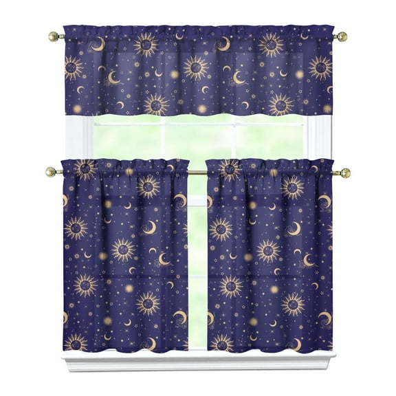 Celestial Eclipse Kitchen Curtains Set Gothic Moon Star Eyes Steampunk Dark Starry Night Mystical Sky Sun Sunburst Cosmic Art Lunar Constellation Astronomical Aesthetic Astral Solar Eclipse Ethereal E