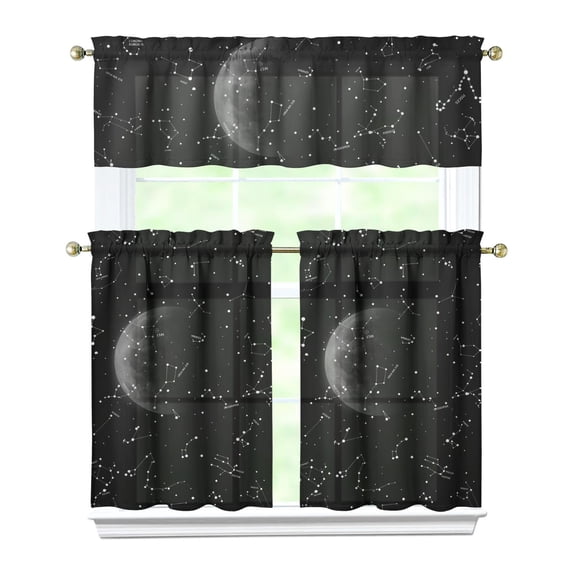 Celestial Eclipse Kitchen Curtains Set Gothic Moon Star Eyes Steampunk Dark Starry Night Mystical Sky Sun Sunburst Cosmic Art Lunar Constellation Astronomical Aesthetic Astral Solar Eclipse Ethereal E