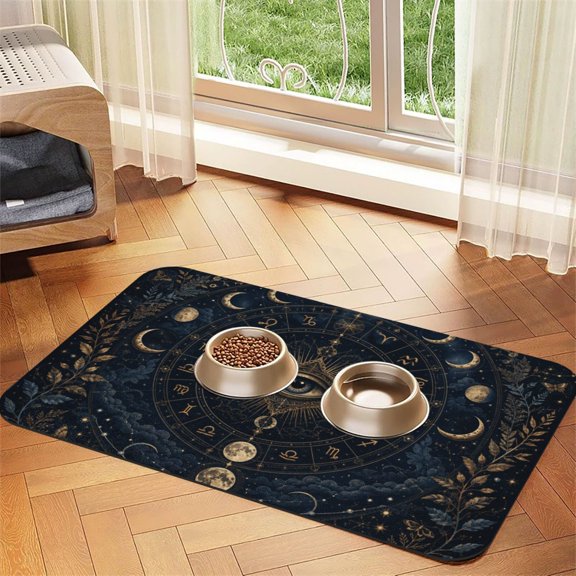 Celestial Esoteric Pattern Art Absorbent PU Leather Pet Feeding Placemat Non-Slip Dog Cat Bowl Mat for Food Water 40x60cm