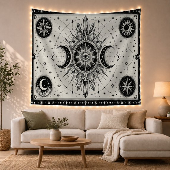 Celestial Eye on Radiant Dotted Arcs, Mystical Celestial for Astronomy Enthusiasts, Sacred Geometry Wall Art, Housewarming Gift Tapestry Wall Hanging for Bedroom and Living Room