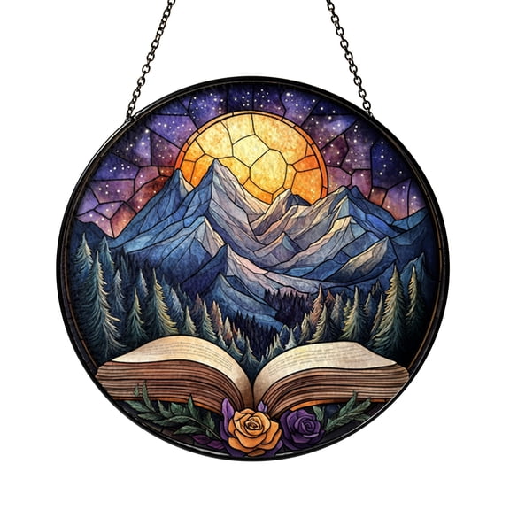 Celestial Fantasy Book World Stained Glass Effect Suncatcher, Enchanting Window Hanging for Reading Spaces