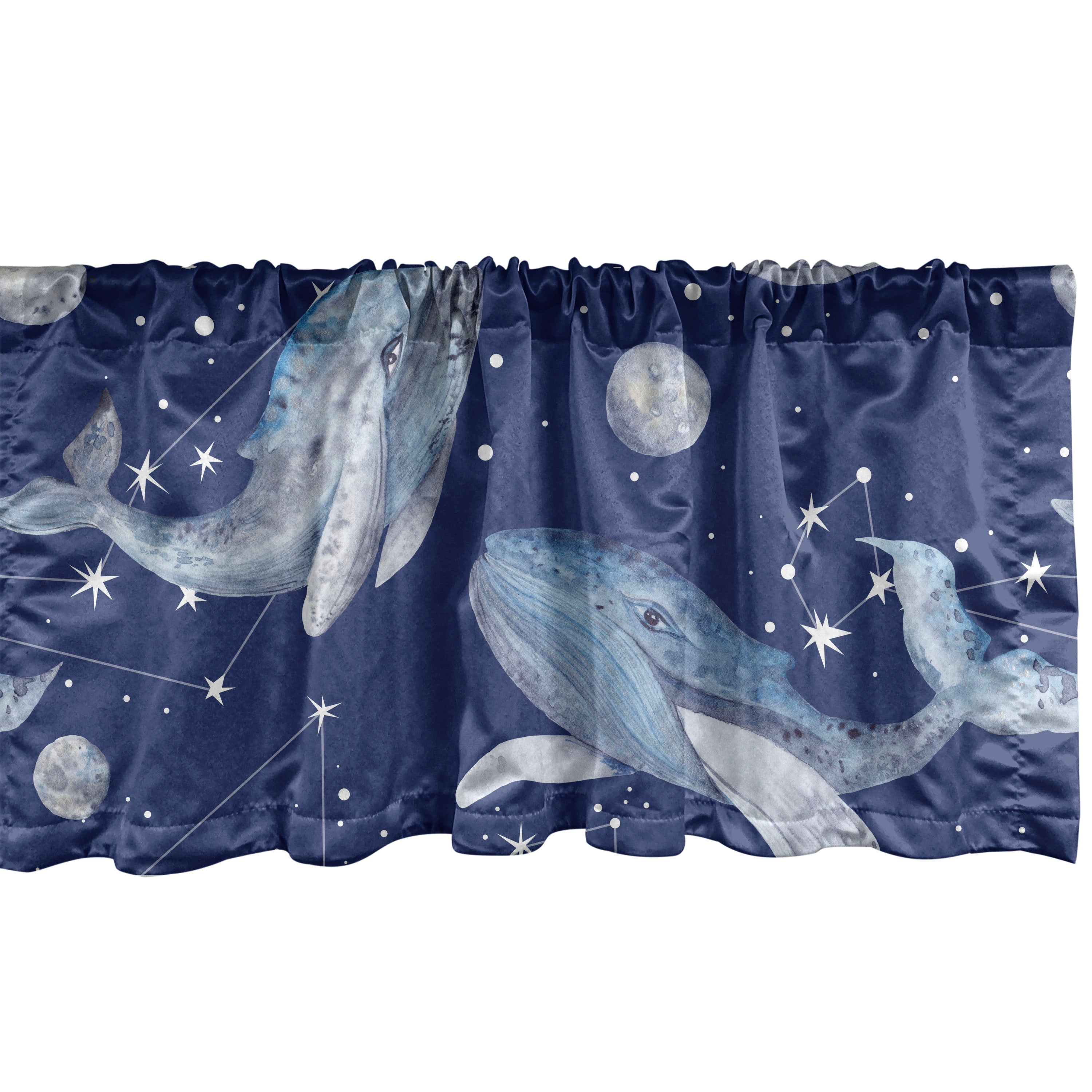 Celestial Fantasy Window Valance, Dreamy Whale Pattern with Starry ...