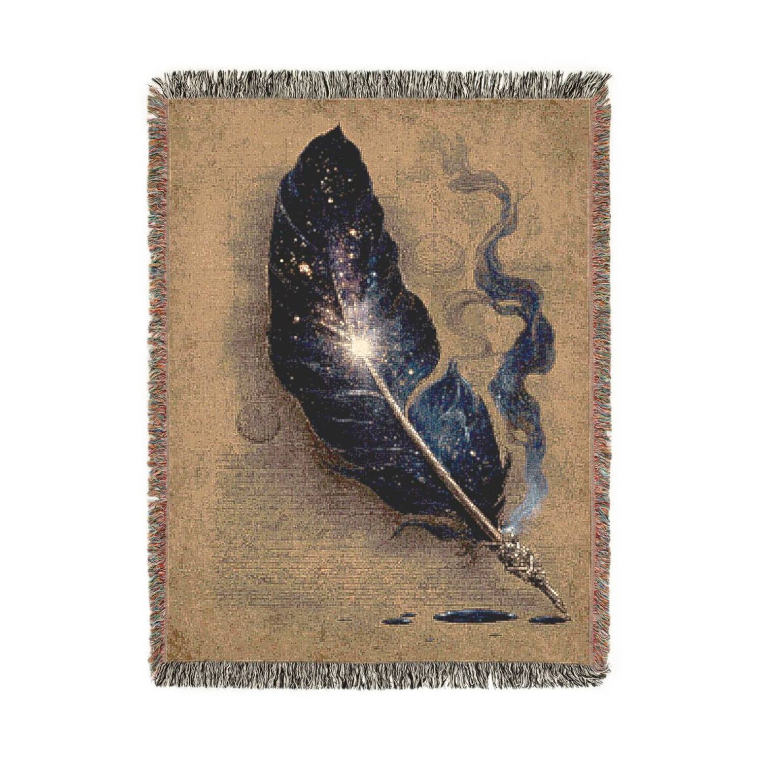 Celestial Feather Quill Navy And Tan Woven Blanket 100 Cotton celestial-feather-quill-navy-and-tan-woven-blanket-100-cotton