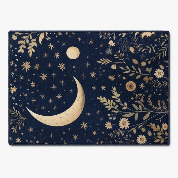 Celestial Floral Doormat with Non-Slip Backing, Moon Entryway Floor Mat