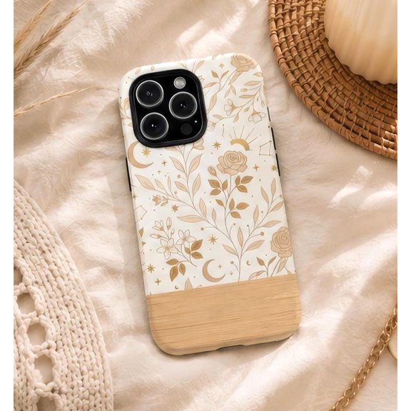 Celestial Floral Galaxy and Pixel Tough Phone Case, Dual-Layer Protective Cover for iPhone