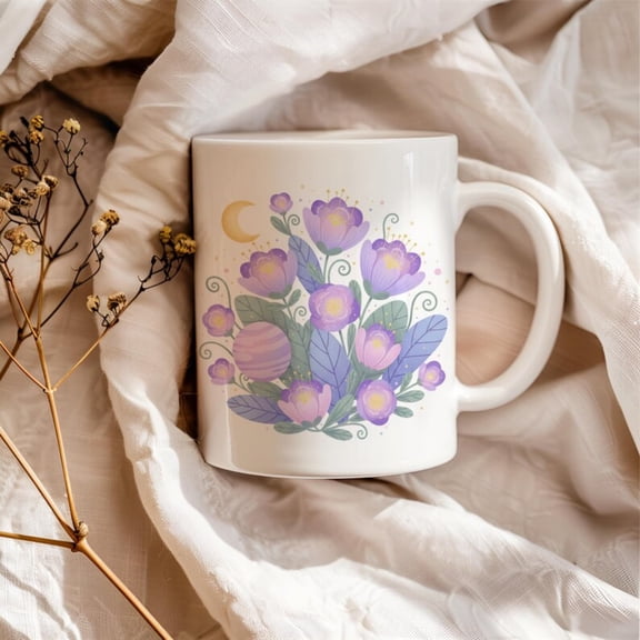 Celestial Floral Mug, Mtil Moon Gift, Whimsil Planoffee Cup, Space Lover Gift, Boho Dr.