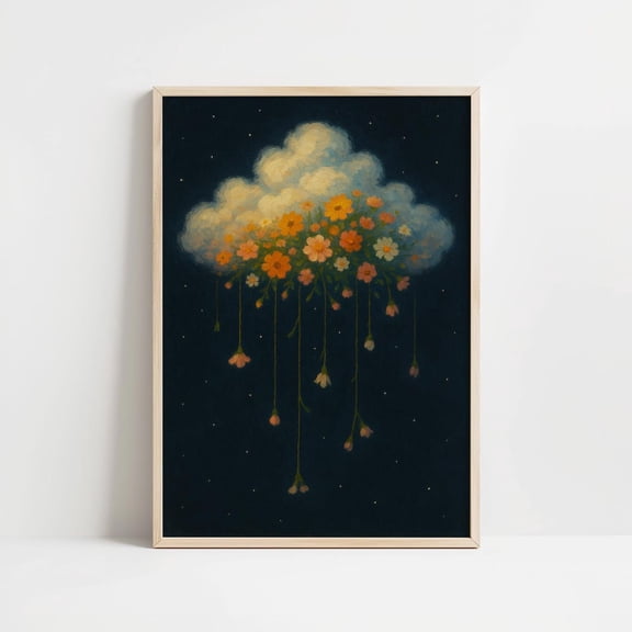 Celestial Flower Cloud Whimsical Nursery, Unframed Paper Print Size 8x12