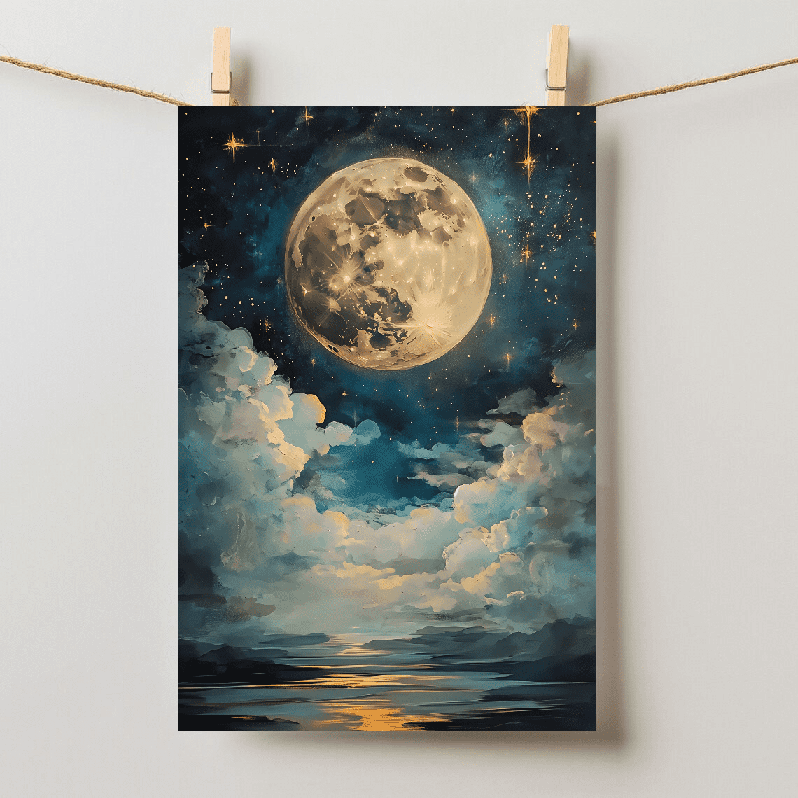 Celestial Full Moon Dark Cottagecore Academia Art Unframed Paper Poster ...