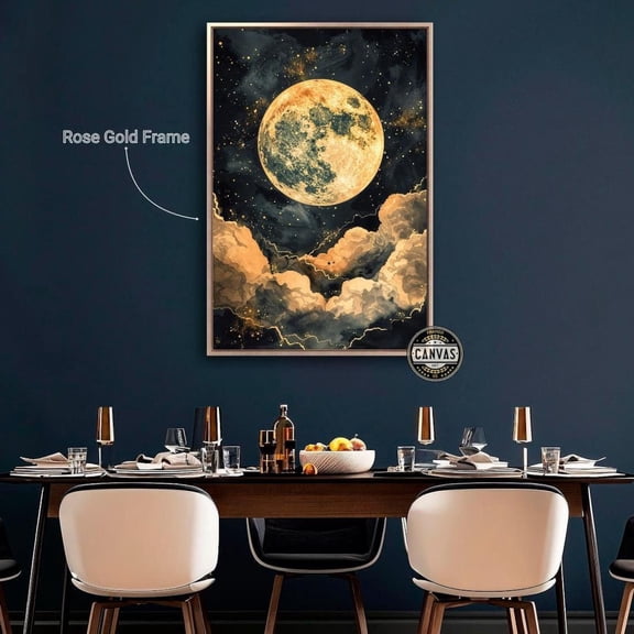 Celestial Full Moon Poster Starry Night Sky Wall Art Cosmic Poster Moonlight Clouds Decor Ready To Hang, Unframed Poster Size 8x12