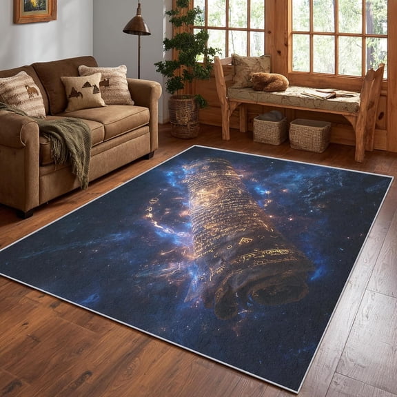 Celestial Galaxy Scroll Area Rug, Magic Cosmic Pattern Carpet, Washable Non Slip Low Pile Soft Thin, Living Room Bedroom Study Office Entrance Home Decor Mat 2x3ft(Small)
