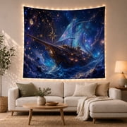 Sailing Ship and Celestial Portal Tapestry Wall Hanging