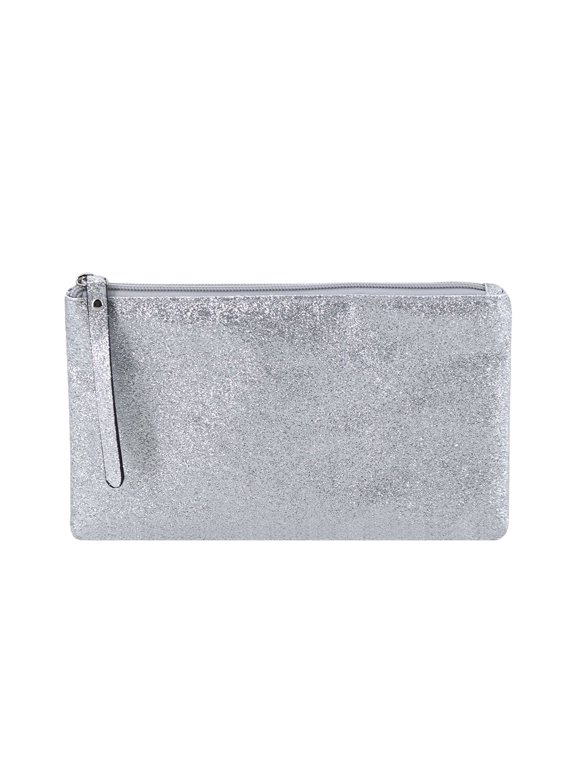 Celestial Glitter Pouch, Moonbeam Silver – Sparkling Makeup Bag, Festive Cosmetic Pouch