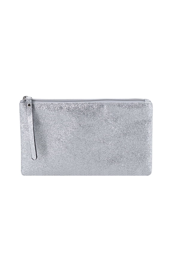 Celestial Glitter Pouch, Moonbeam Silver – Sparkling Makeup Bag, Festive Cosmetic Pouch