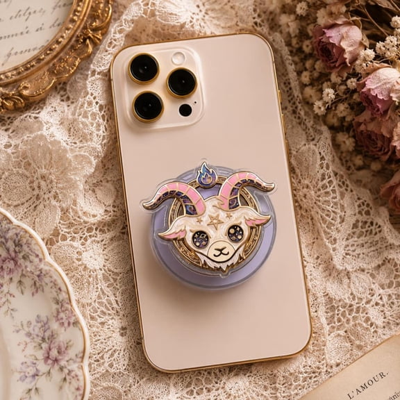 Celestial Goat Occult MagSafe Phone Grip: Kawaii Fantasy Witchcore Aesthetic Magnetic Phone Holder, Zodiac Pastel Goth Astrology Gift