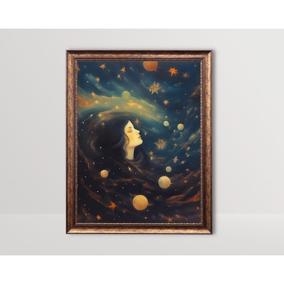 Celestial Goddess, Vintage Night Sky, Dark Witch Aesthetic Decor, Gothic Poster, Goth Wall Art, Abstract Stars, Witchy, Unframed Poster Size 24x36