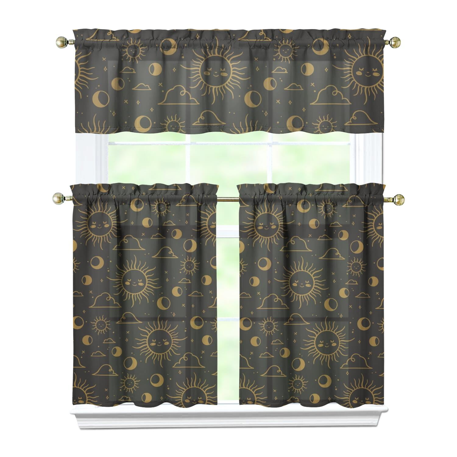 Celestial Goth Kitchen Curtains Set Gothic Sun Moon Astrology Print ...