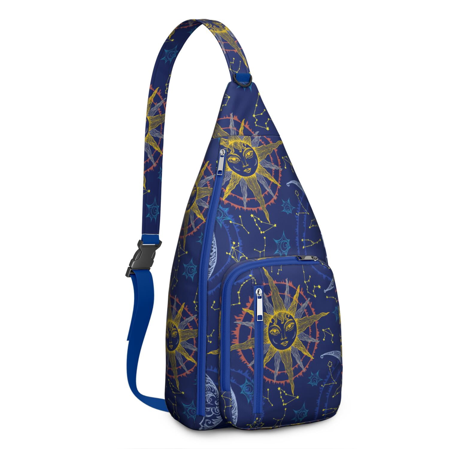 Celestial Goth Sling Backpack - Moon Phase & Star Pattern  display picture 3