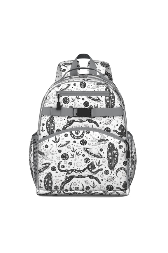 Celestial Goth Students Backpack with Steampunk Moon, Star, and Sunburst Design, Ethereal Cosmic Art Print, Adjustable Chest Strap and Large Capacity for Toddlers