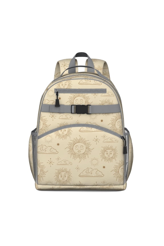 Celestial Goth Students Backpack with Gothic Astrology Sun, Moon, and Star Print, Mystical Cosmic Design, Lightweight and Adjustable for Everyday Use